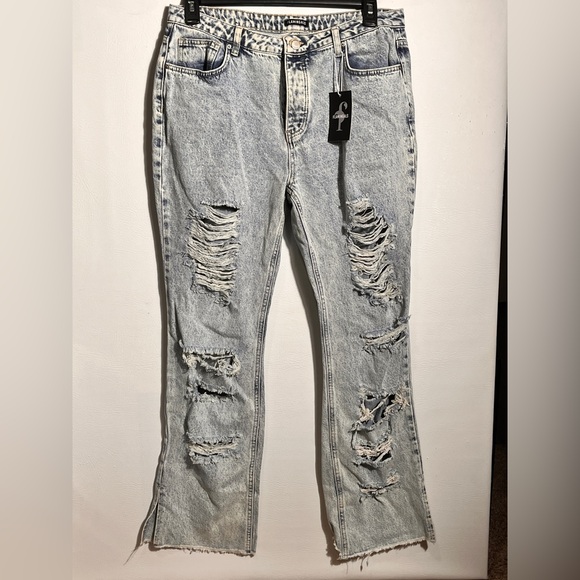 Flamingals Denim - Flamingals Ripped Light Denim Flare Jeans XL NWT